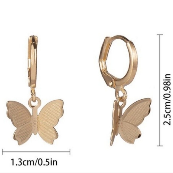 NEW Gold Tone Butterfly Pendant Earrings - Picture 3 of 5